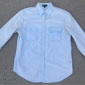 Lauren Jeans Co. Ralph Lauren 100% Cotton Denim Button-Up Blue Women's Shirt S